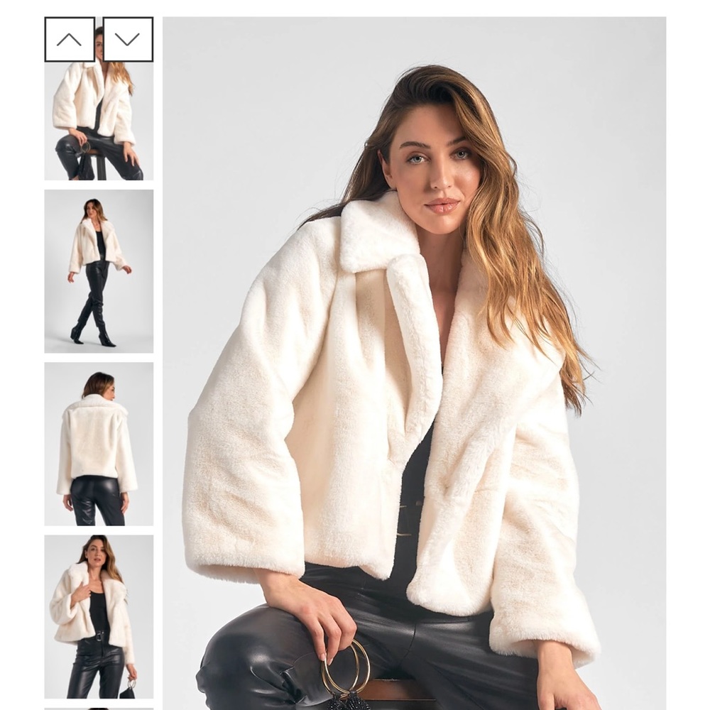 White faux fur coat, Elan Sutton coat, NWOT